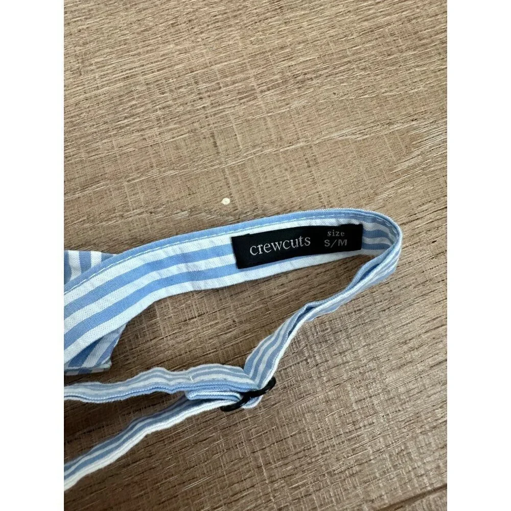 Crewcuts Kids Striped Adjustable Bow Tie S/M Blue & White Cotton